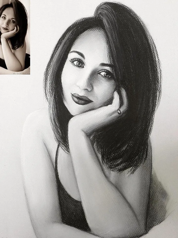Charcoal Portrait from photo | Order a realistic charcoal and pastel portrait from a photo | Custom hand drawn portrait on paper