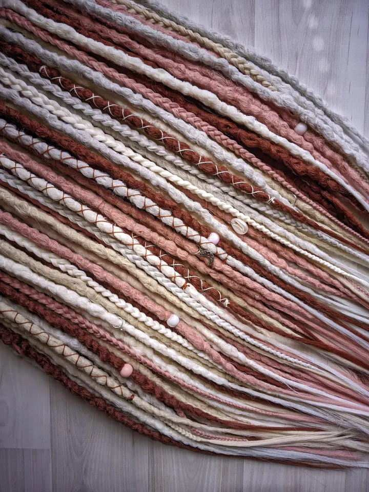Boho Synthetic Dreadlock Extensions in Earthy Tones Handmade Double Ended Dreads for Festival Hair Braided Set
