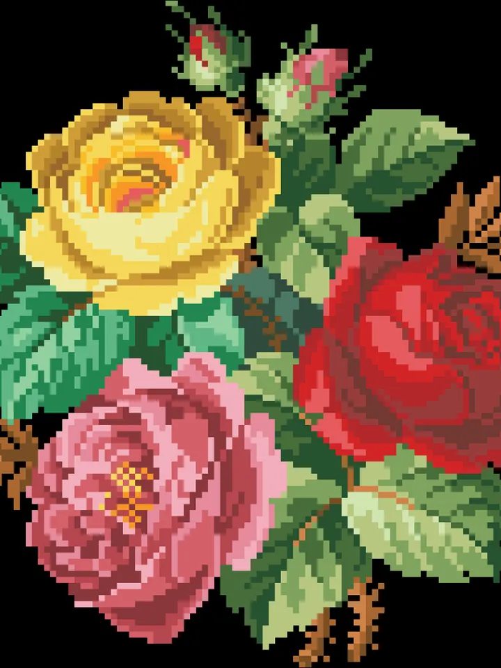 Antique Cross Stitch Pattern Three Roses Digital Download PDF