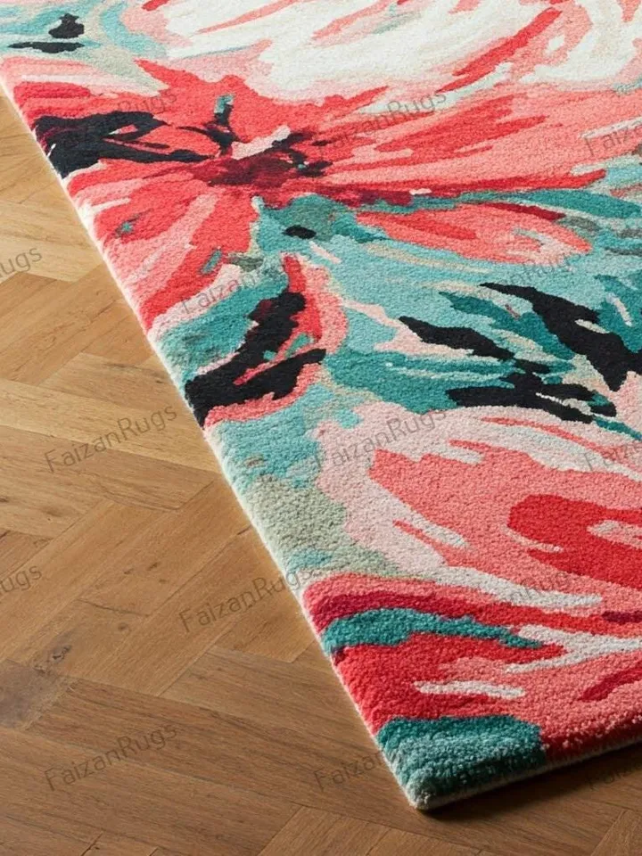 Handmade floral rug, elegant pink & red bloom for home décor, floral rug, area rug, 10x14 floral rug, pink rug, red rug, bedroom rug, rug