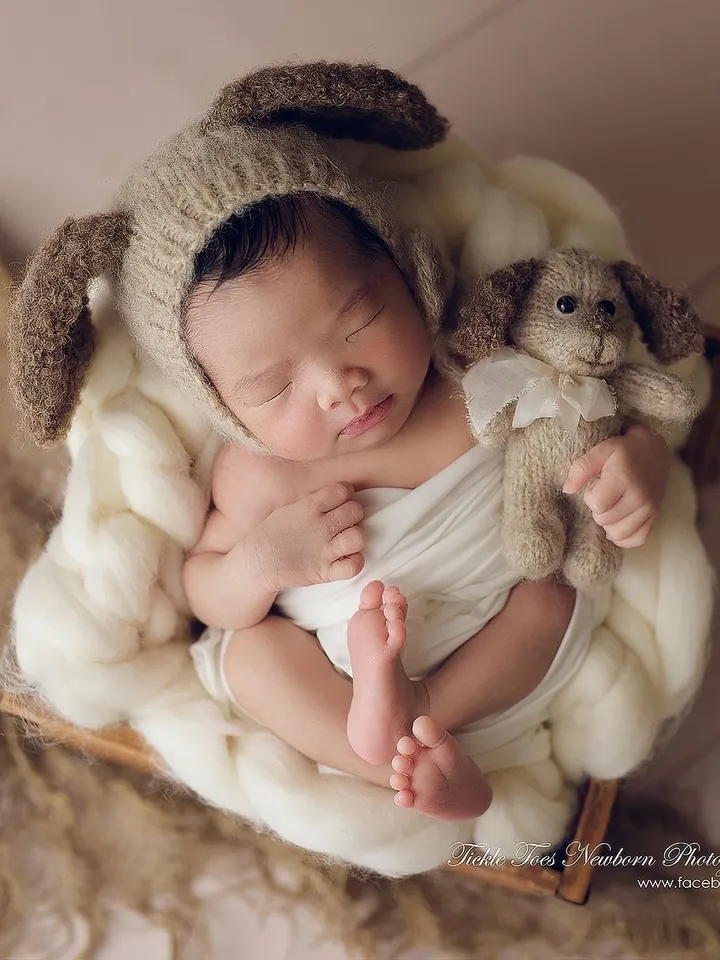 Knitting cute little puppy, Knitting newborn props, Knitted newborn puppy toy