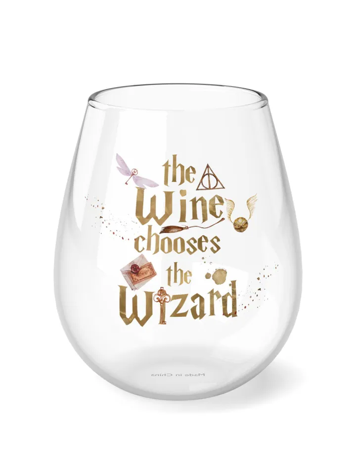 Stemless Wine Glass, wizarding world gift glass, the wine choses the wizard, Wizarding World inspired glass, Magical Gift, 11 75oz