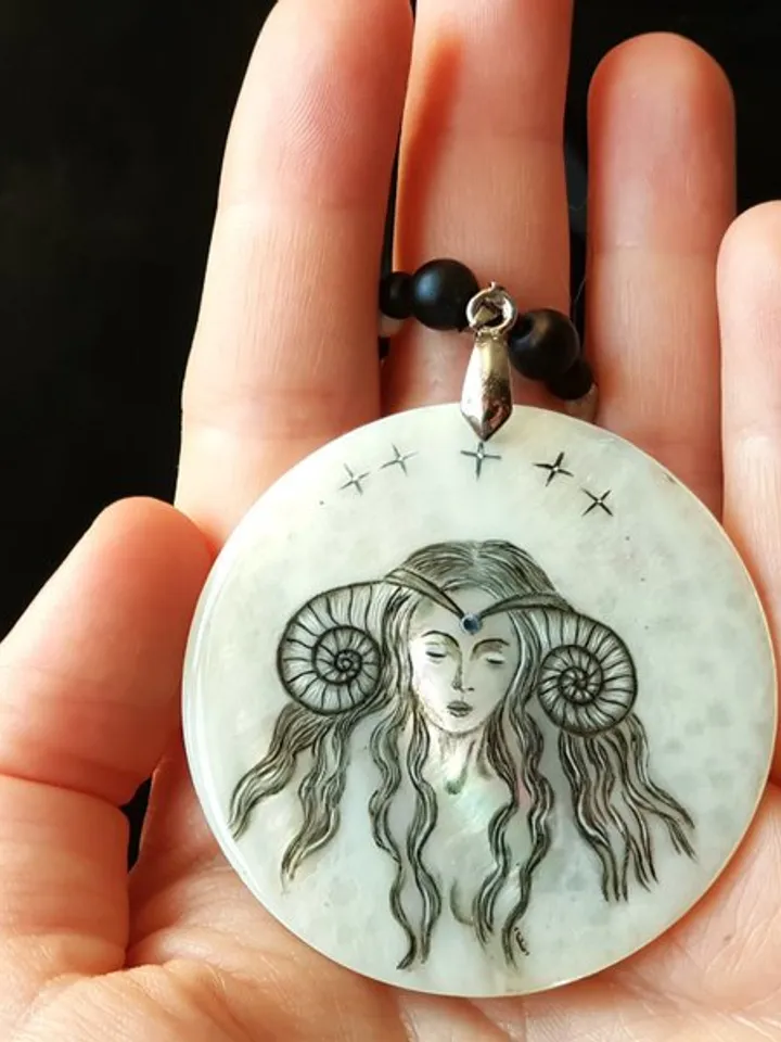 Fairy necklace. Miniature painting of fairy on mother of pearl pendant