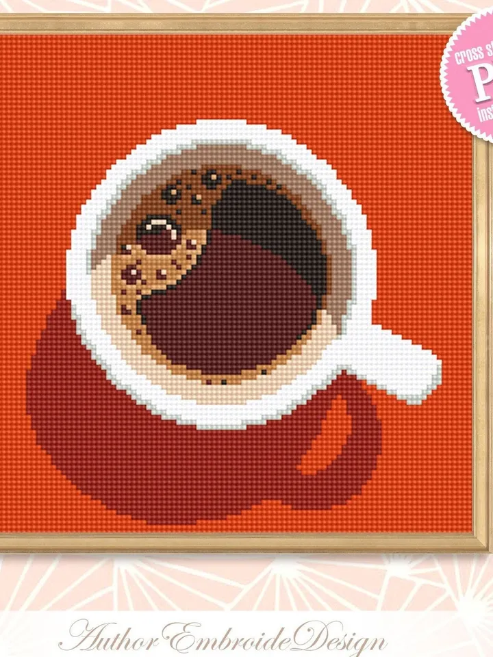 Coffee cross stitch pattern PDF download Kitchen cross stitch chart, Small coffee cup beginner embroidery PDF, Funny Coffee home decor #F15