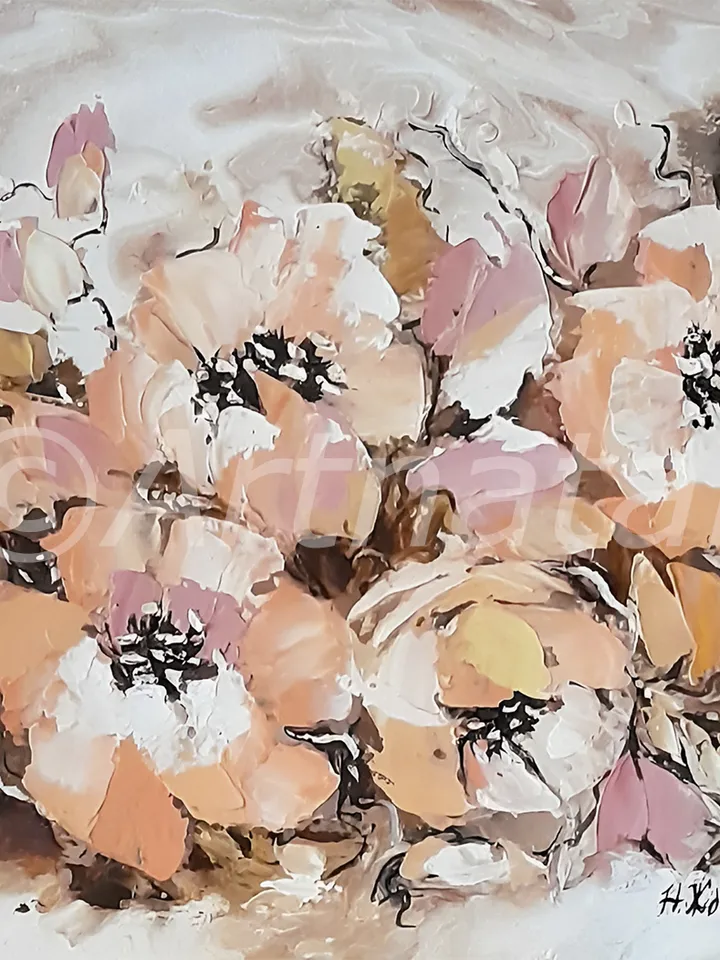 Original oil painting impasto flowers with palette knife