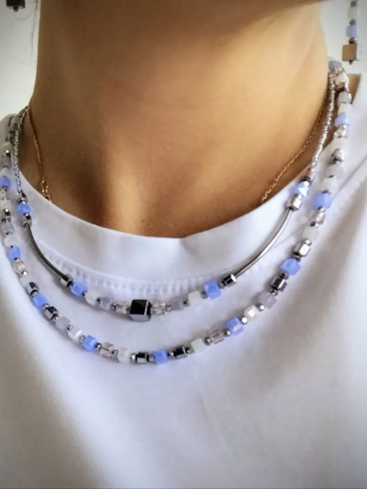 Handmade set of necklaces and earrings with cube beads. Geometric jewelry