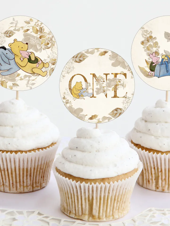 Editable Cupcake Topper Label Winnie the Pooh; Winnie the Pooh 1st Birthday; Printable Cupcake Topper; Winnie Pooh Party Decoration; FLW12