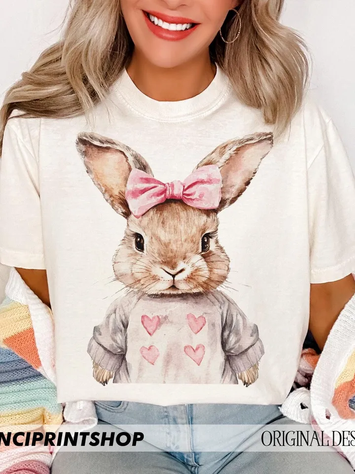 Watercolor Retro Easter Bunny PNG, Easter Bunny png, Cute Easter png, Coquette Easter png, Happy Easter png, Pink Easter png, Bunny png