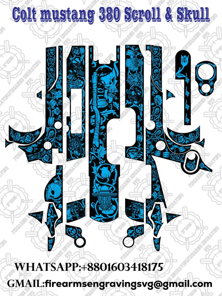 Digital File ( Colt mustang 380 Scroll & Skull)
#engraving desing #engraving gun #engravingfirearms #svg #png #dxf #leseengrive