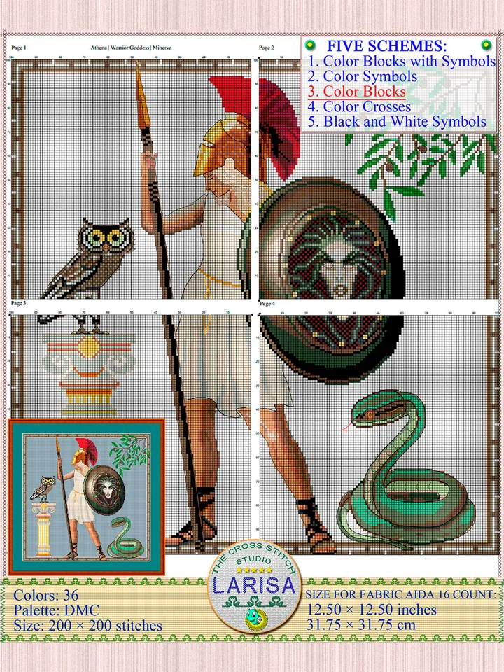 Athena Cross Stitch Pattern | Warrior Goddess | Minerva