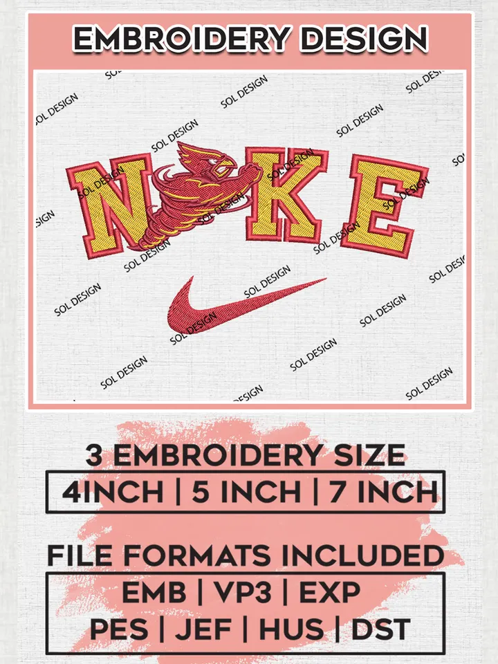 Nike Iowa State Cyclones Machine Embroidery Design, NCAA Iowa State Cyclones Embroidery Design Design files, NCAA Embroidery Designs, NCAA Machine Embroidery Designs, Digital Download