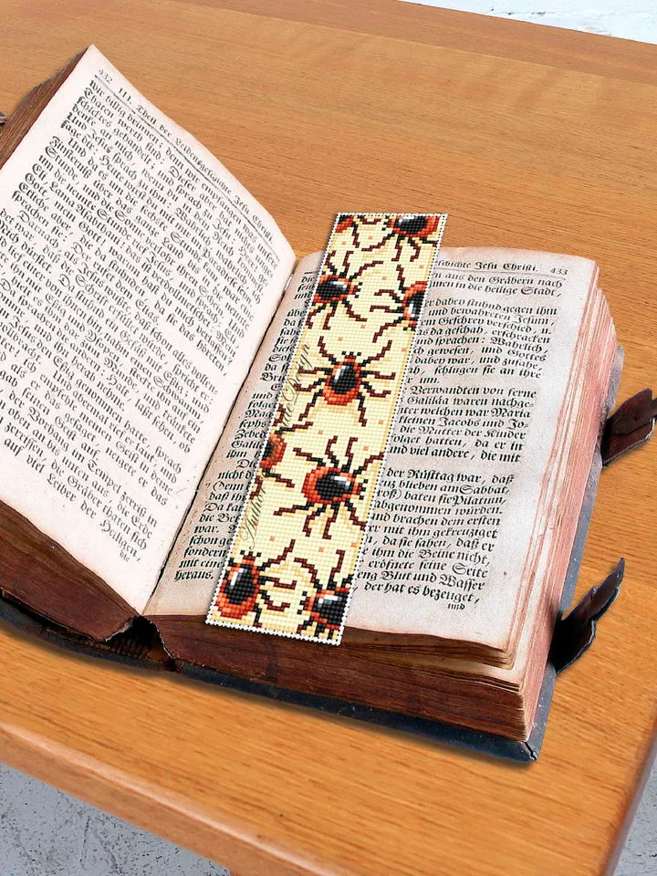 Bookmark cross stitch pattern PDF download Small insect cross stitch chart, Spider bookmark pattern digital PDF, Mite, Book lover gift #B281