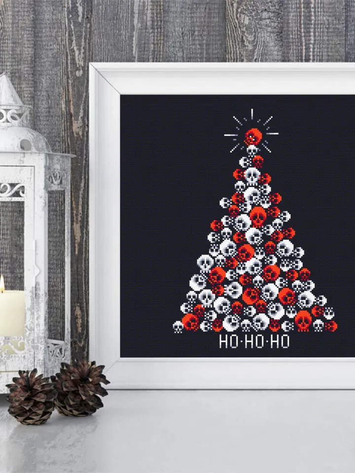 Horror Christmas tree cross stitch pattern download PDF Spooky Christmas pattern digital Gothic embroidery PDF Skull stitch Horror gift #N54