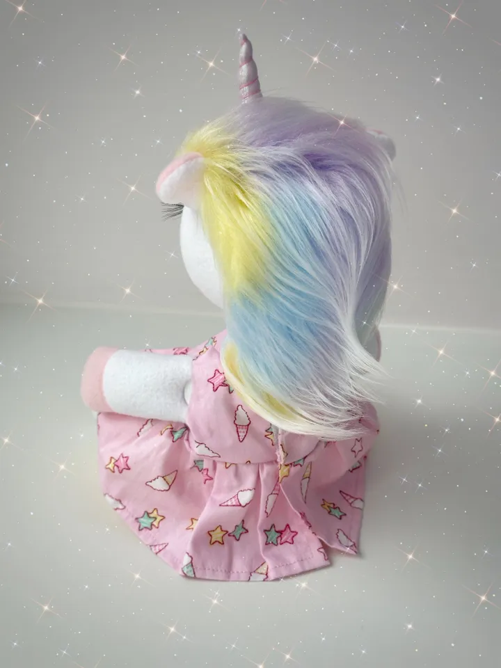 Handmade Unicorn Doll in dress. Soft plush toy. Fairy cute animal.