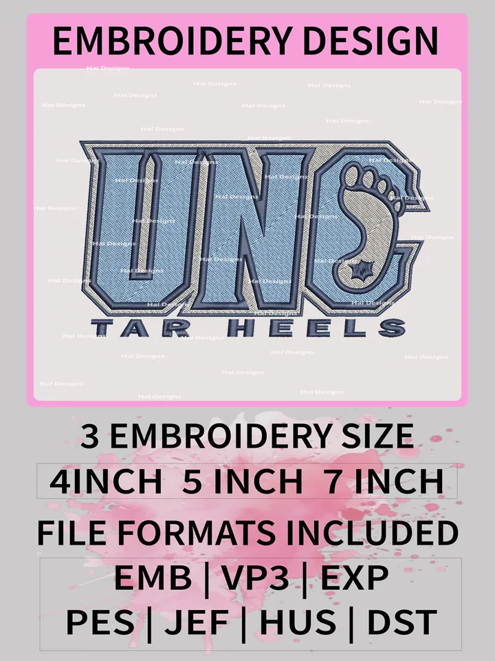NCAA North Carolina Tar Heels Embroidery File, 3 Sizes, 6 Formats, NCAA Machine Embroidery Design, NCAA Logo, NCAA Teams