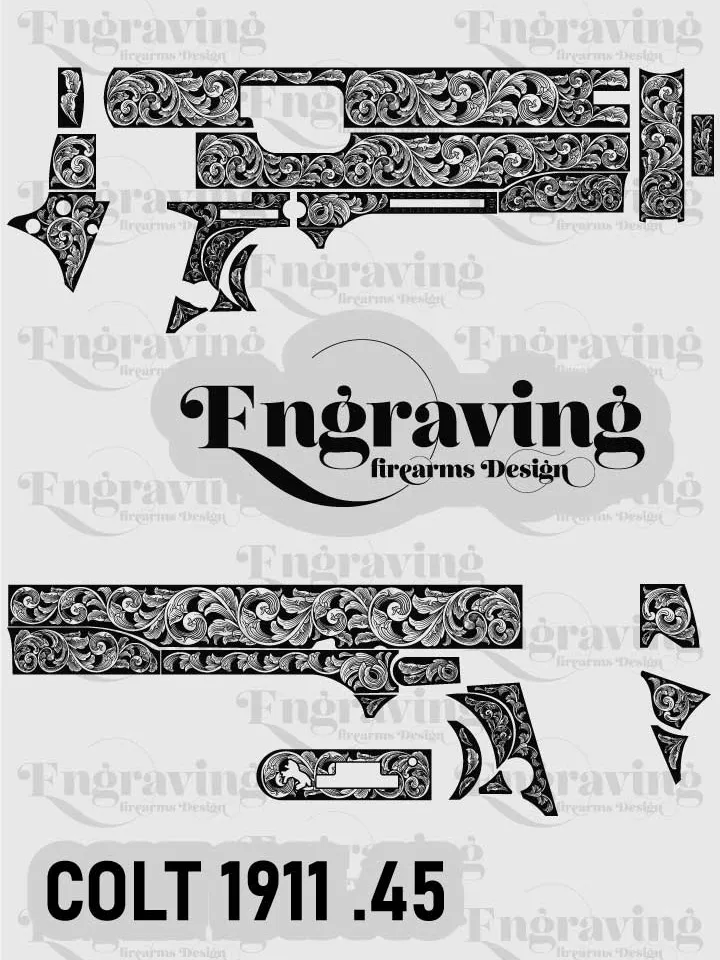Colt1911 .45 Scroll Svg | Vector File Bundle for Laser Engraving Svg