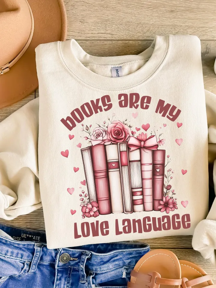 Valentine Book Lover Png, Books Are My Love Language Png, Bookish Png, Retro Bookworm Png Sublimation T-Shirt, Mug Design Gift for Valentine
