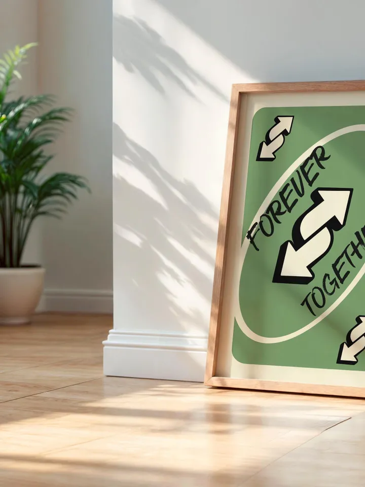 Forever Together play Reverse Card Wall Art Funny Meme Poster Digital Download Green Black Typography Pop Culture Print Game Room Meme Decor