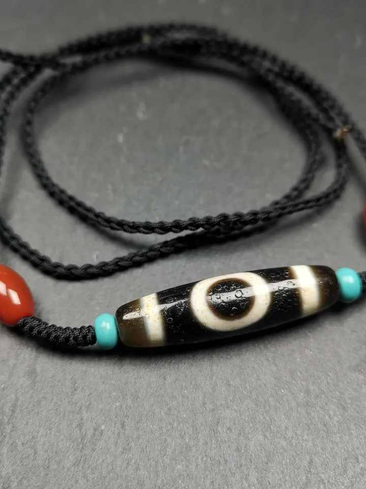 Gandhanra Old Tibetan Sky & Earth Dzi Bead Necklace,39mm × 10mm,30 Years Old