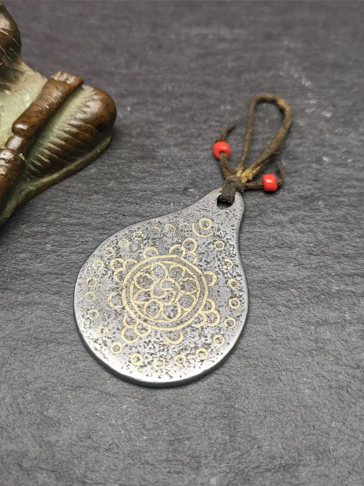 Gandhanra Handmade Tibetan Buddhism Amulet, Dharmachakra Symbol,Prayer Wheel of Dharma, Made of Cold Iron,1.85" × 1.42"