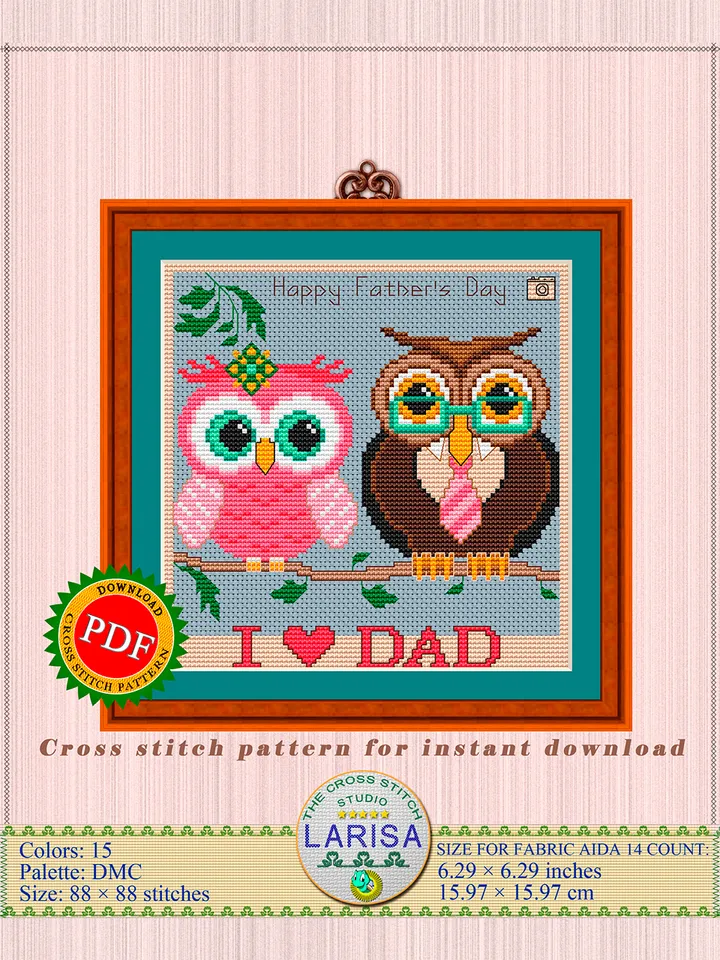 Father’s Day Cross Stitch Pattern | Two owls