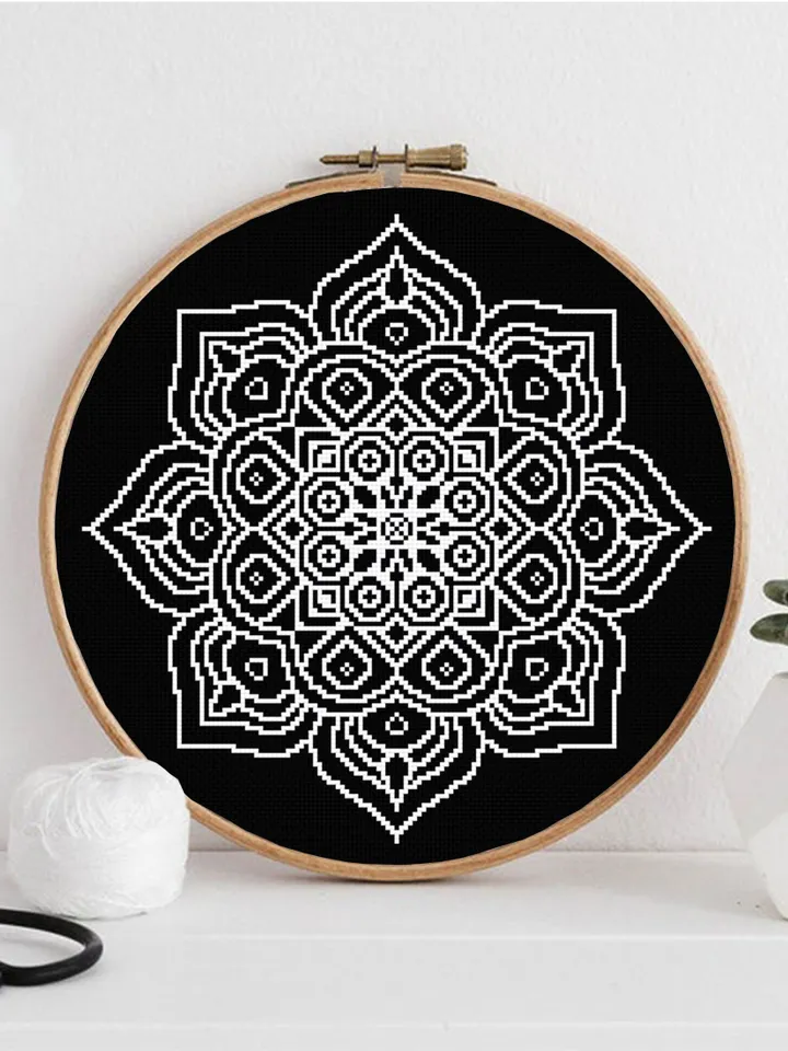 Easy mandala cross stitch pattern download PDF Modern mandala pattern digital PDF, Monochrome cross stitch chart Simple beginner stitch #M33