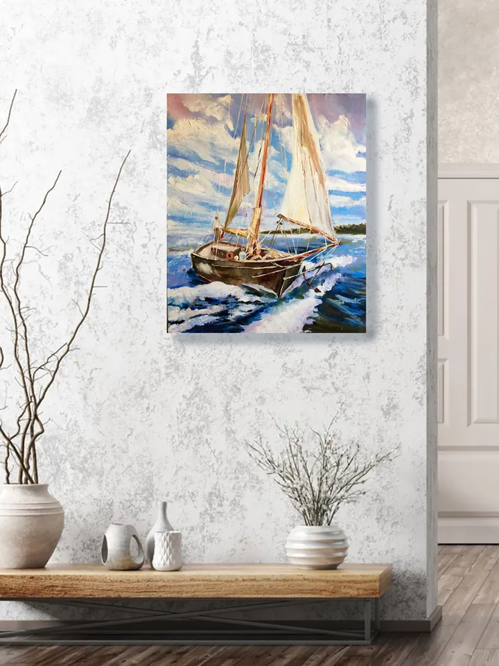 Sailboat painting, Original Seascape oil painting on canvas