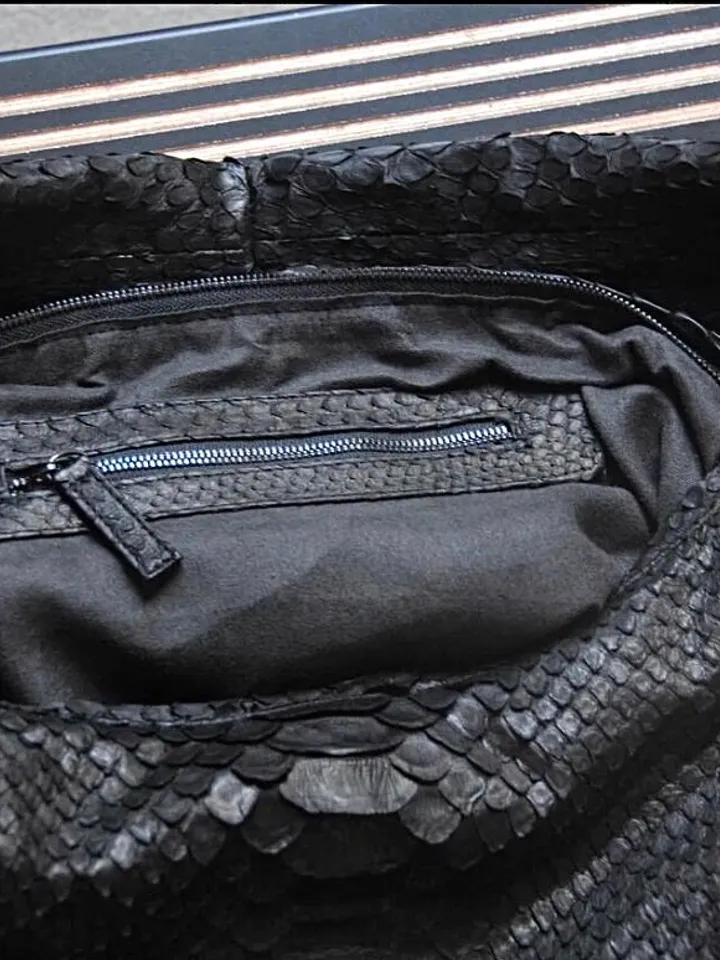 Big Soft Hobo Classy Sport Woman Bag | Purse Genuine Python Skin | Python Skin Products | Black Big Elegant Leather Designer Soft Bag Snake