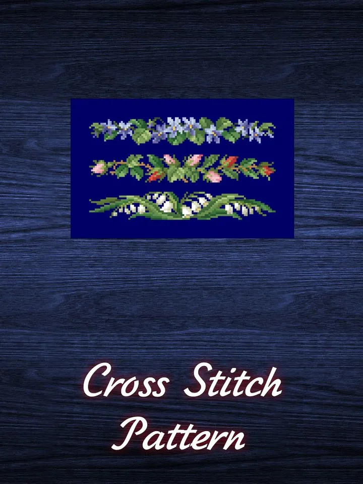 Antique Cross Stitch Pattern Three Flower Garlands Digital Download PDF