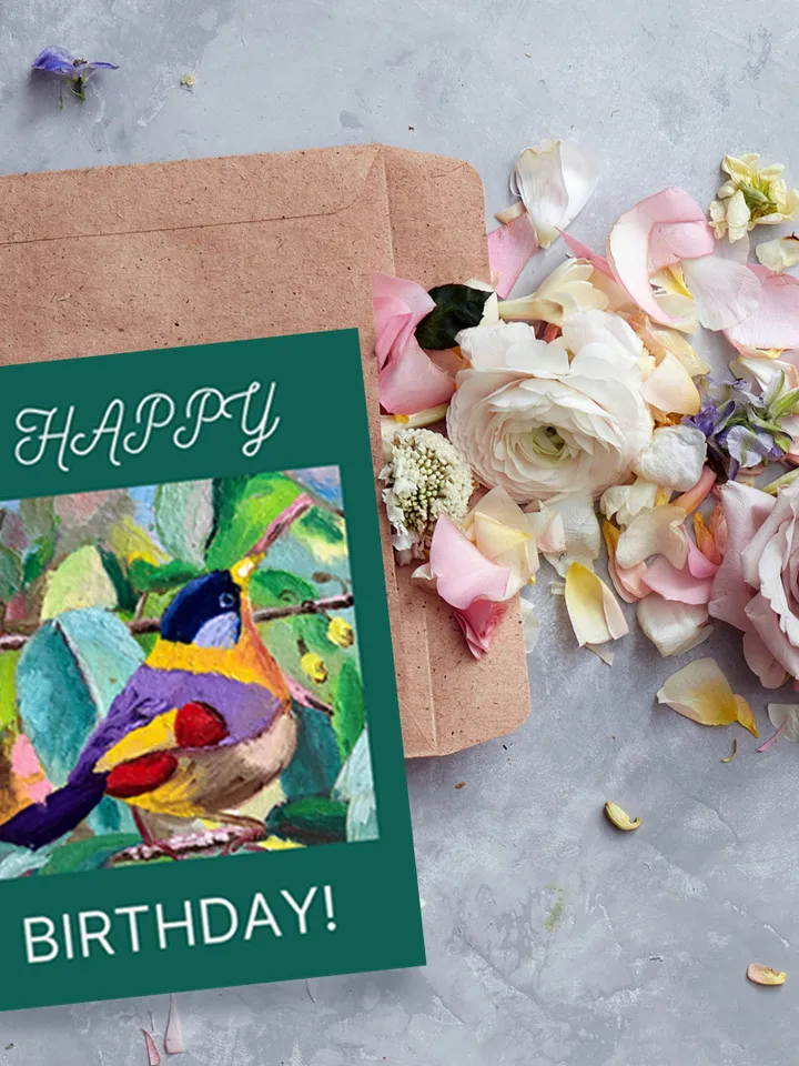Happy Birthday card, Goldfinch Bird Greeting Card, Digital Download, Printable bird, Birthday E-Card