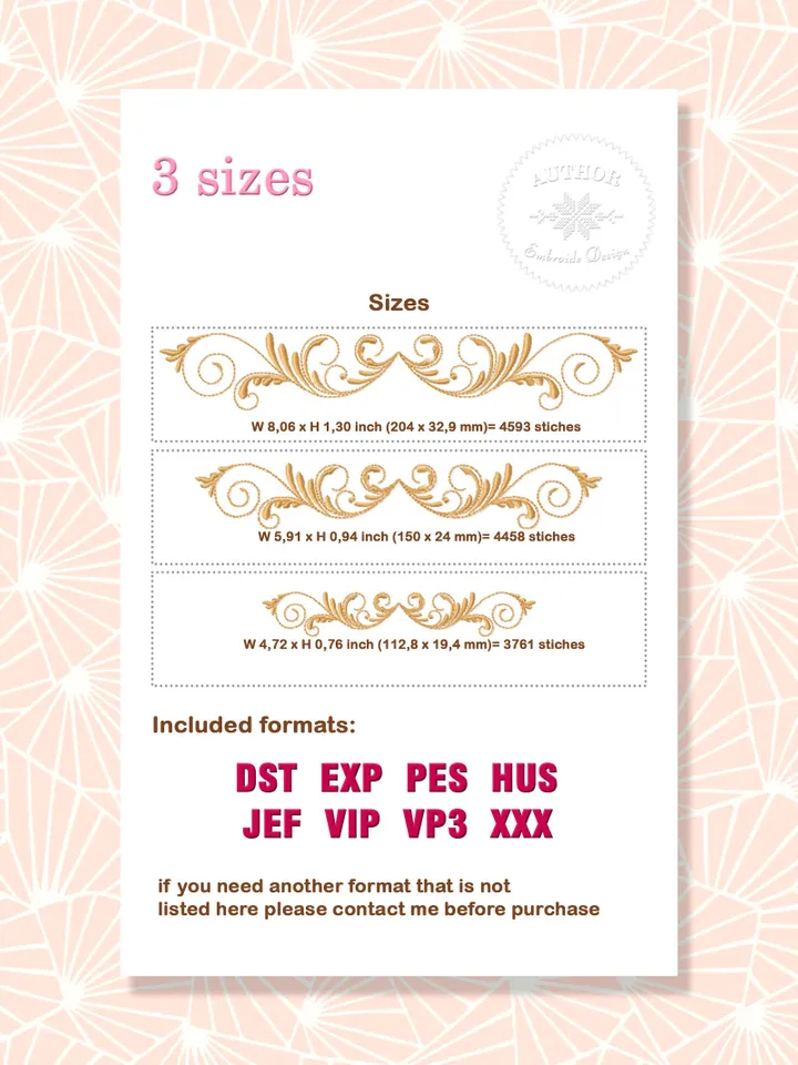 Scroll border embroidery designs Machine embroidery pattern 3 size, Embroidery files monogram frame, Vintage elegant decor #R1