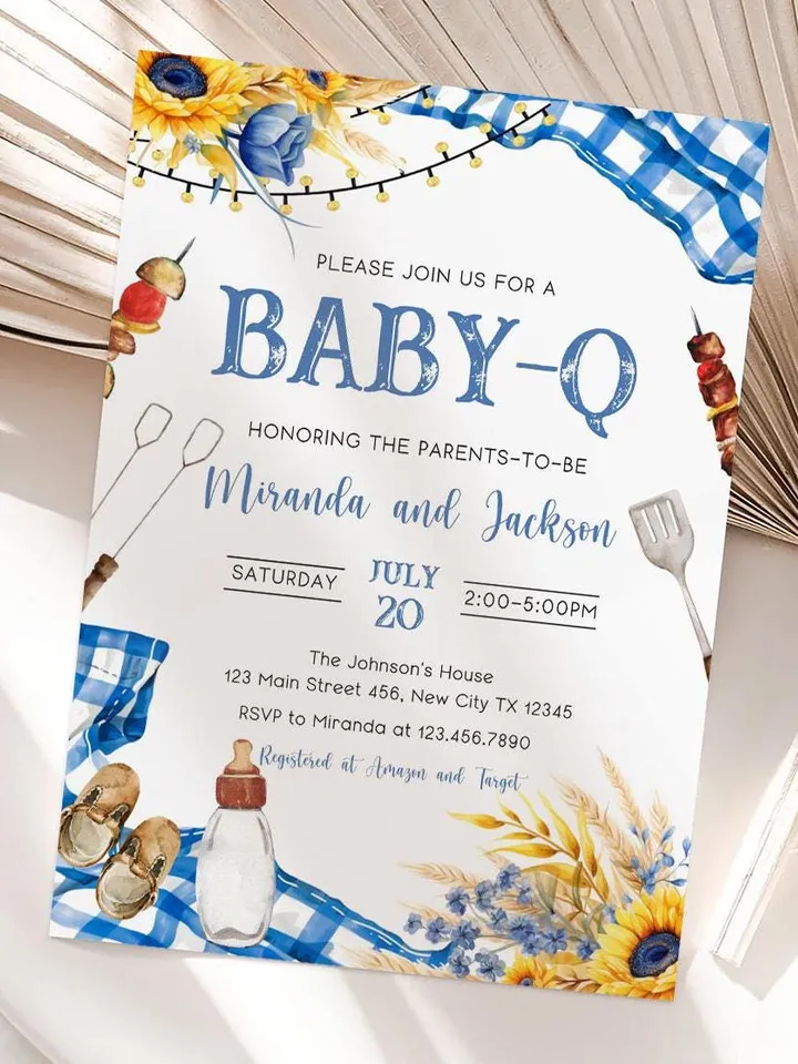 BBQ Baby Shower Invitation, Baby-q Baby Shower Invite, Boy Baby Shower, BBQ Party Baby Sprinkle Invitation, Editable Canva Template BBQ04