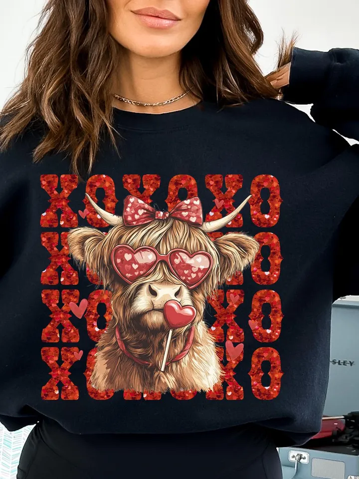 Xoxo Valentine Highland Cow Vibes Png, Valentine's Day XOXO Png, Valentine Coquette Png, Valentine Country Girl Png, Western Valentine Png