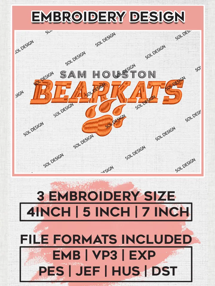 Sam Houston Bearkats Team Writing Logo embroidery designs, NCAA Sam Houston Bearkats Logo Machine embroidery designs, NCAA Logo embroidery designs, NCAA Lopes Machine embroidery designs, Digital Download