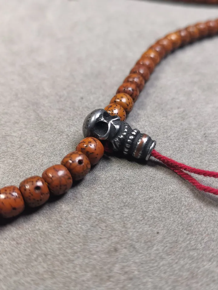 Gandhanra Tibetan Cold Iron Guru Bead,Skull Shape T-drilled 3-Hole Prayer Bead,Mala Bead,Connector Bead for Buddhist Bead Accessories