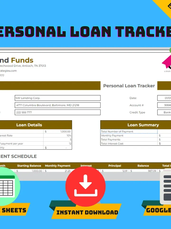 Personal Loan Tracker, Google Sheets Loan Payment Tracker, Digital Download, Easy-to-Use Debt Tracker for Personal Family Finances