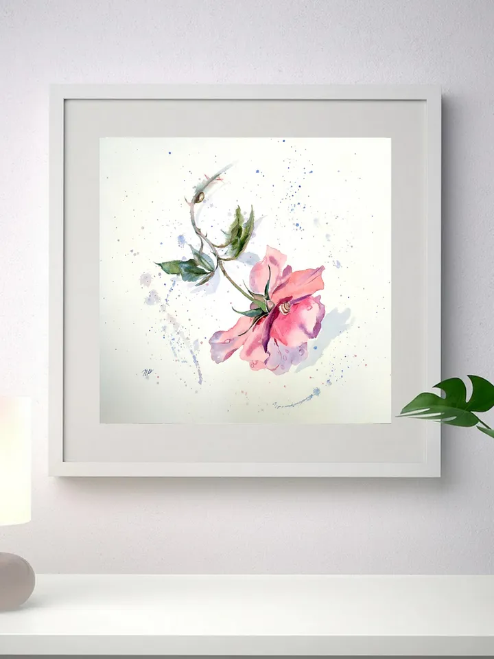 Rose Painting Floral original art 12 by 12 Red Flower watercolor square wall art Rose aquarelle by Natalia Plotnikova