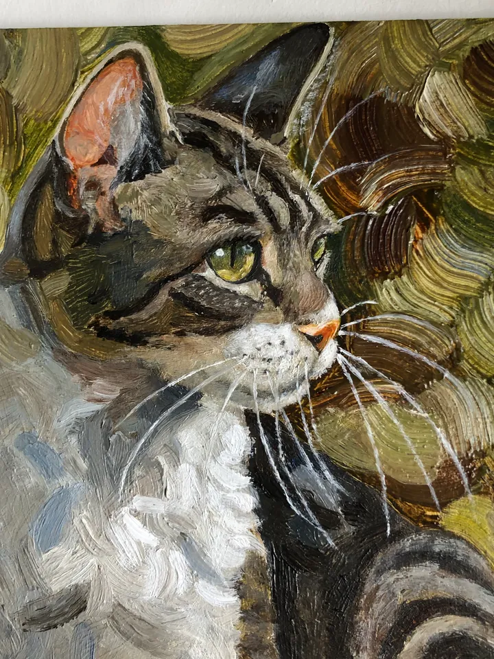 Cute cat portrait pet painting original oil painting hand painted modern impasto painting wall art 6x9 inches
