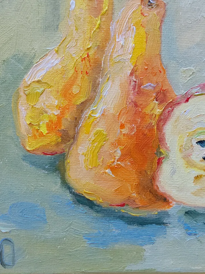 "Still life. Pears" oil painting on canvas 20x20cm (8x8inch)
