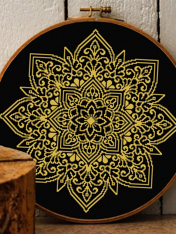 Flower mandala cross stitch pattern download PDF Easy mandala digital PDF Monochrome cross stitch Modern beginner stitch Home decor #M178