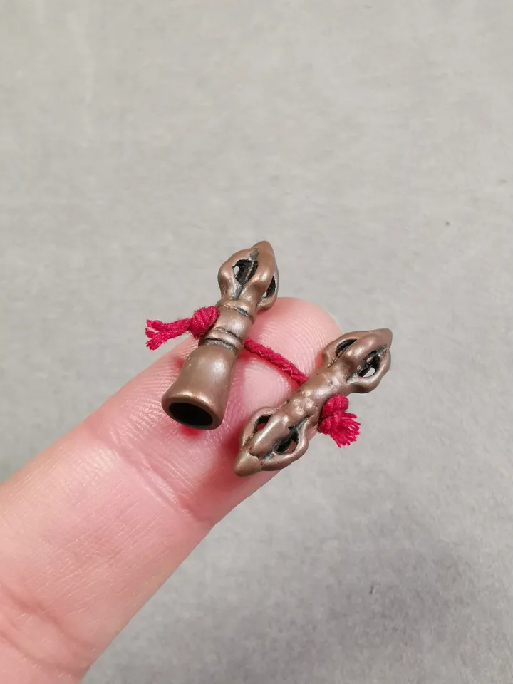 Gandhanra Handmade Tibetan Amulet Pendant,Mini Vajra and Dorje Bell, Mala Marker Bead Accessories, Made of Red Copper