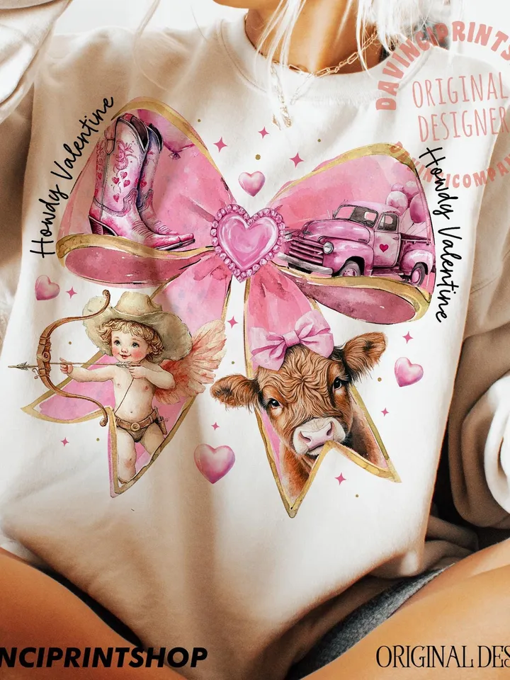 Howdy Valentine Coquette Bow Png, Western Valentines Png, Highland Cow Png, XOXO Png, Valentine Hearts Png, Cupid Png, Love Png, Cowgirl png