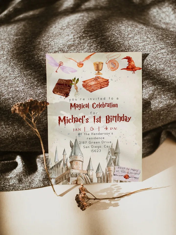 Wizard School 1st Birthday; Magic School Party Invite Template; The Chosen One Wizard Birthday Invitation; Magical First Birthday canva diy