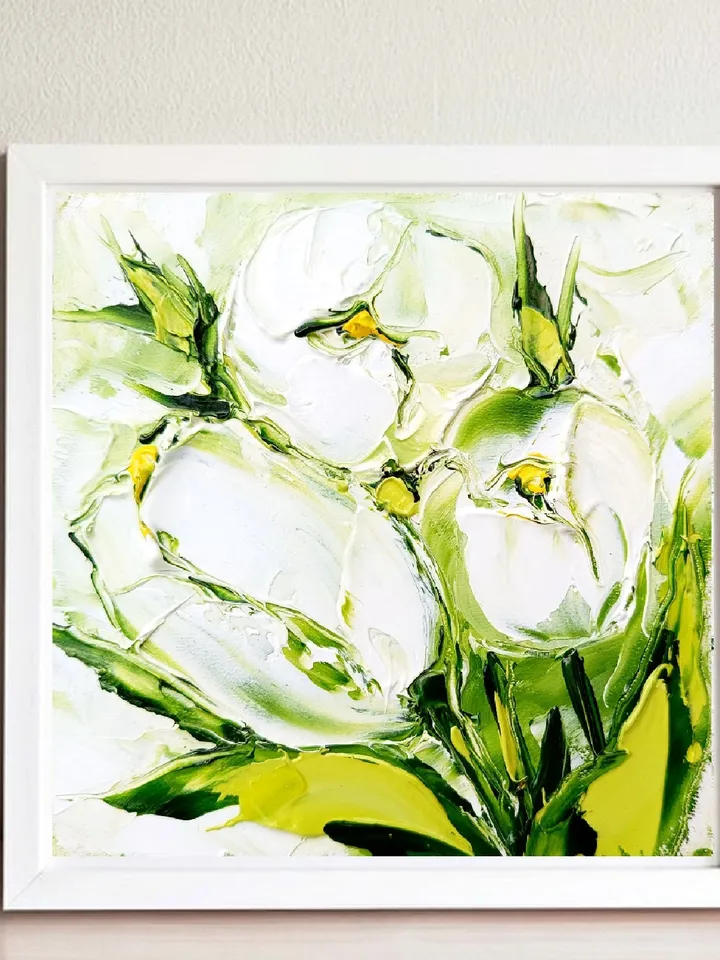 Tulip Custom Painting Floral Original Art Flower Oil Painting Impasto Small Artwork Blooms of Elegance Tulips Impasto by ArtProkopaloSv