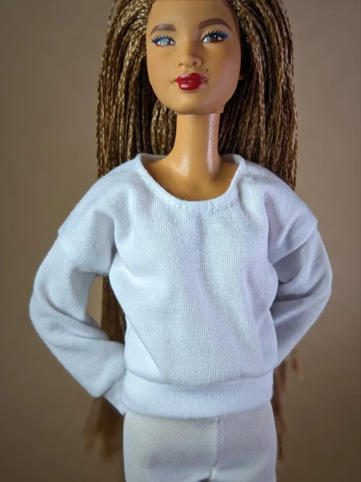 White long-sleeve shirt for 1/6 scale fashion female dolls