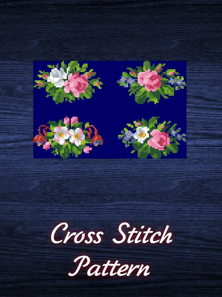 Antique Cross Stitch Pattern Miniature Bouquets Digital Download PDF