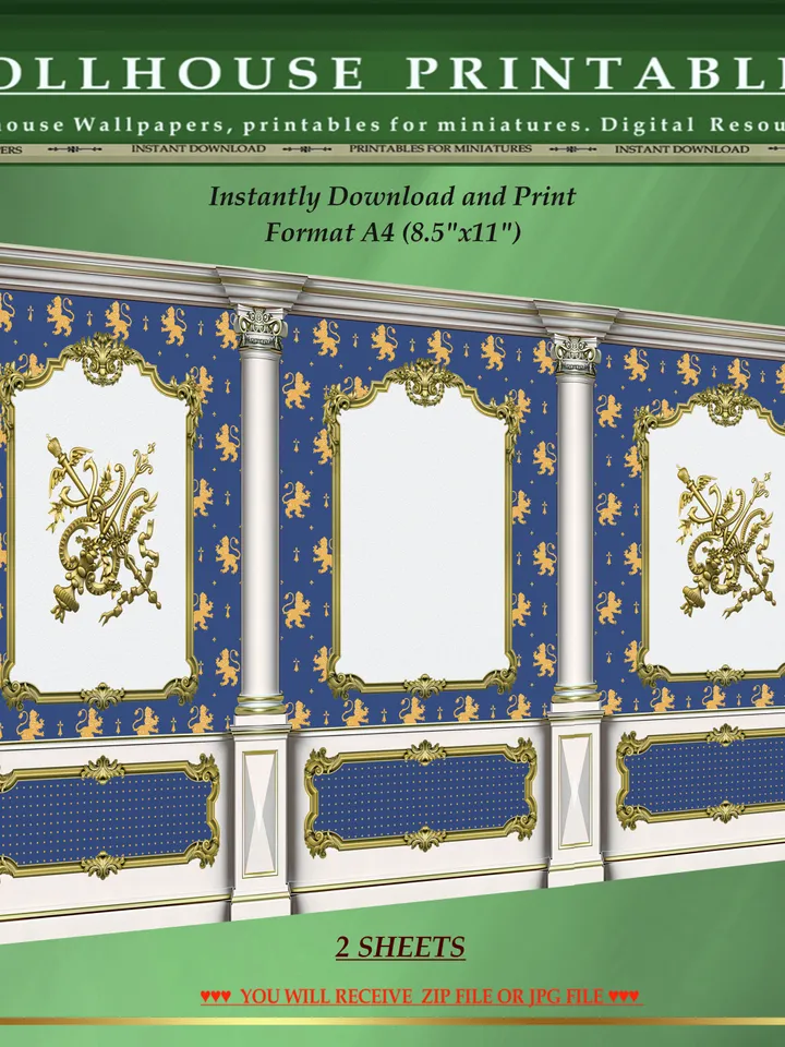 Wallpapers- Set 17-v8 | Printables for Dollhouses and Unique Miniature Projects | Digital Downloads | in Scale 1/12th