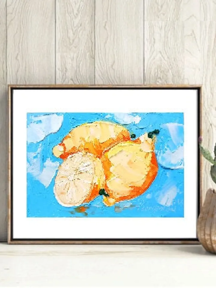 Lemon Painting Fruit Original Art Impasto Painting 6x4 Still Life Wall Art Small Painting Citrus Artwork by ArtProkopaloSv