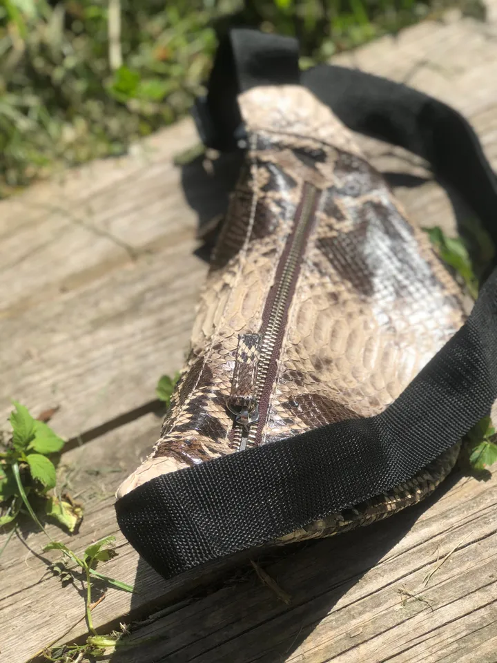 Genuine Python Skin Fanny Pack Brown and White | Exotic Leather Bags | Fanny Pack Women | Summer Fanny Pack | Snake Print Bag | Stylich Bag