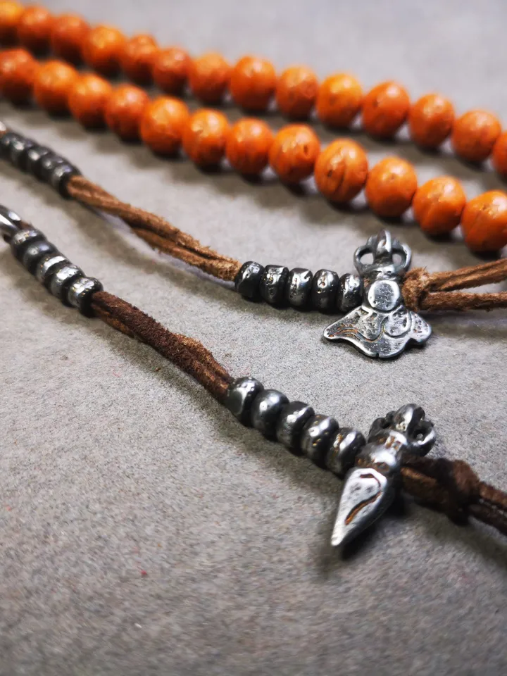 Gandhanra Handmade 5mm Tibetan Buddhist Prayer Bead Counters for 6-15mm Mala,with Kila and Kartika Pendant,Made of Cold Iron